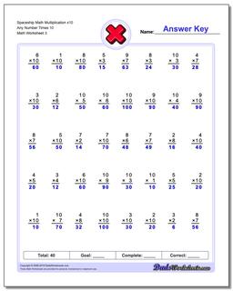 Spaceship Math Multiplication Worksheet x10 Any Number Times 10