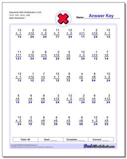 Multiplication Worksheet Spaceship Math x12A 1x12, 12x1, 2x12, 12x2