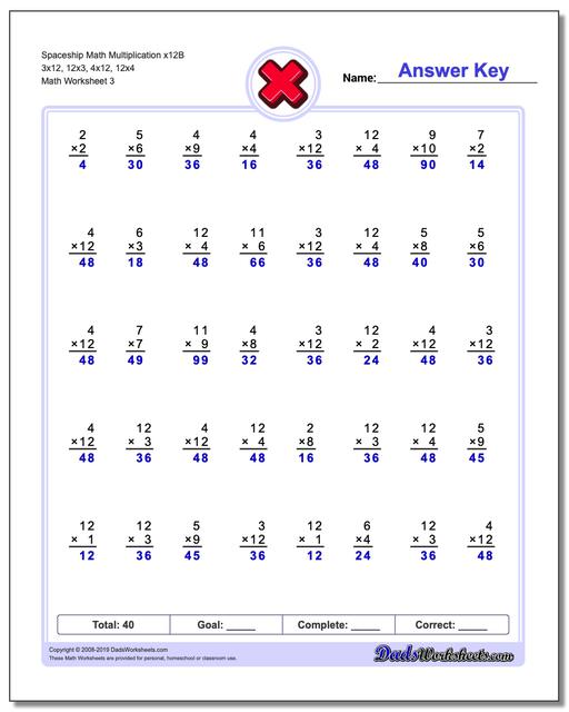 Multiplication Worksheets Extended Spaceship Math