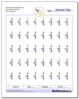 Multiplication Worksheet Spaceship Math B Any Number Times Zero