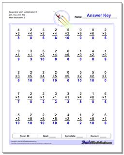 Spaceship Math Multiplication Worksheet D 2x4, 4x2, 2x5, 5x2 /worksheets/multiplication.html