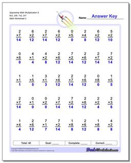 Spaceship Math Multiplication Worksheet E 6x2, 2x6, 7x2, 2x7 /worksheets/multiplication.html