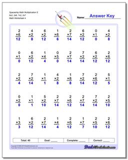 Spaceship Math Multiplication Worksheet E 6x2, 2x6, 7x2, 2x7