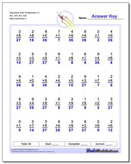 Spaceship Math Multiplication Worksheet G 9x3, 3x9, 9x4, 4x9