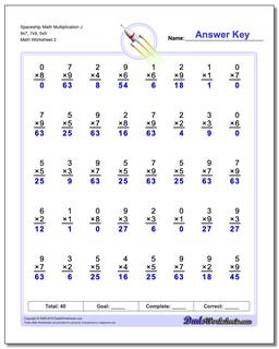 Spaceship Math Multiplication Worksheet J 9x7, 7x9, 5x5 /worksheets/multiplication.html