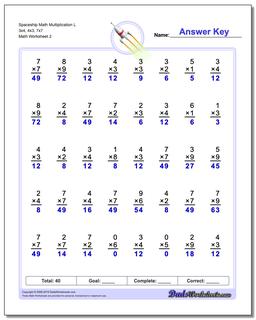 Spaceship Math Multiplication Worksheet L 3x4, 4x3, 7x7 /worksheets/multiplication.html