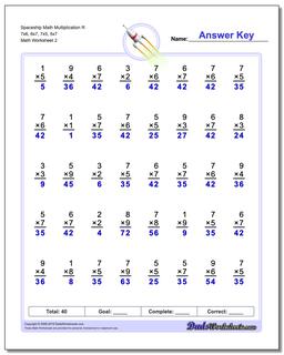 Spaceship Math Multiplication Worksheet R 7x6, 6x7, 7x5, 5x7 /worksheets/multiplication.html