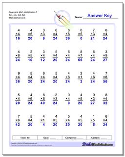 Spaceship Math Multiplication Worksheet T 5x4, 4x5, 4x6, 6x4