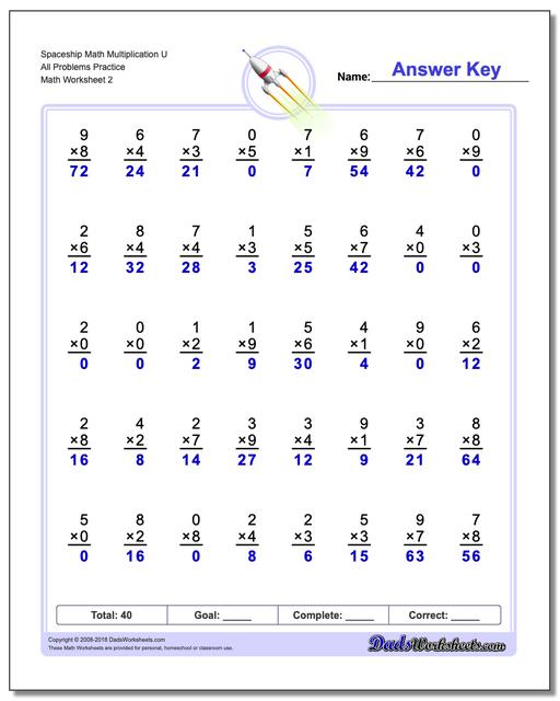 Spaceship Math Multiplication Worksheet U All Problems Worksheet Practice www.dadsworksheets.com/worksheets/multiplication.html
