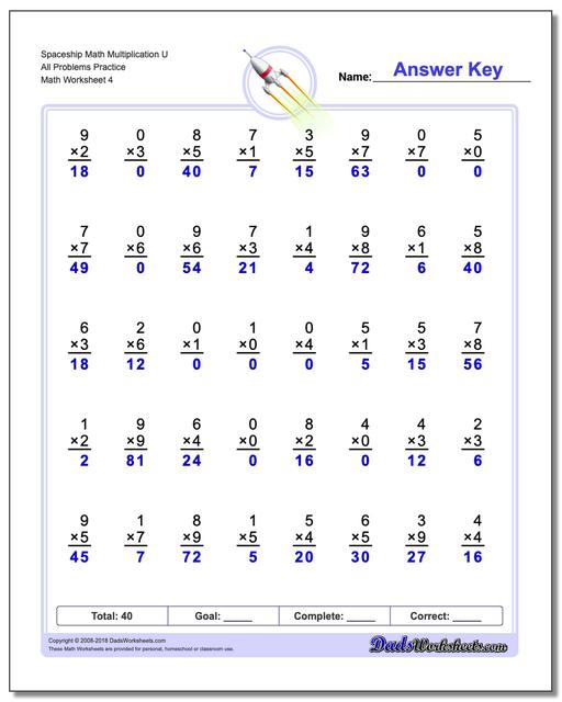 Spaceship Math Multiplication Worksheet U All Problems Worksheet Practice