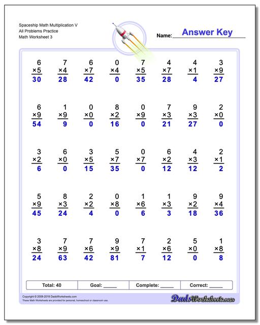 Spaceship Math Multiplication Worksheet V All Problems Worksheet Practice