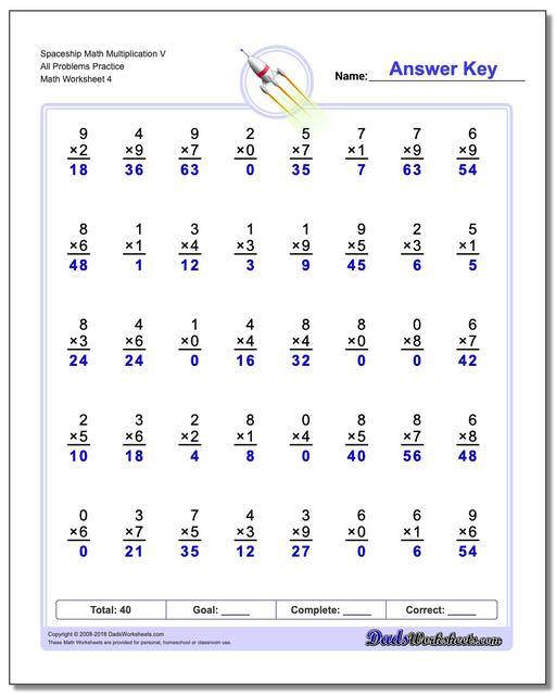 Spaceship Math Multiplication Worksheet V All Problems Worksheet Practice