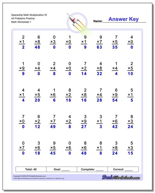 Multiplication Worksheet Spaceship Math W All Problems Practice