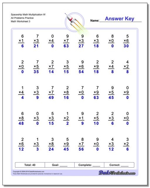 Spaceship Math Multiplication Worksheet W All Problems Worksheet Practice