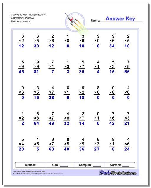 Spaceship Math Multiplication Worksheet W All Problems Worksheet Practice