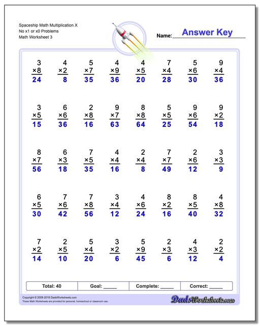 Spaceship Math Multiplication Worksheet X No x1 or x0 Problems Worksheet