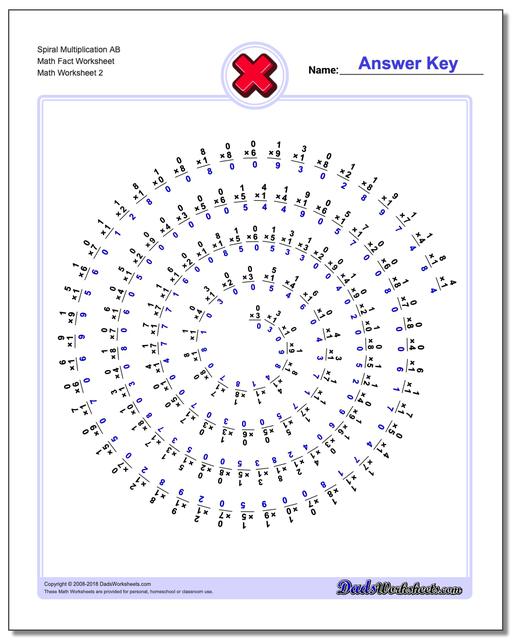 Spiral Multiplication AB Math Fact Worksheet www.dadsworksheets.com/worksheets/multiplication.html