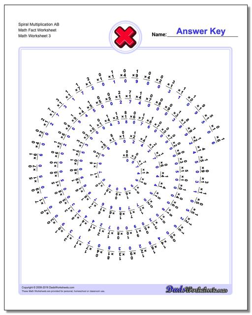 Spiral Multiplication AB Math Fact Worksheet