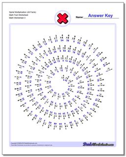 Spiral Multiplication (All Facts) Math Fact Worksheet