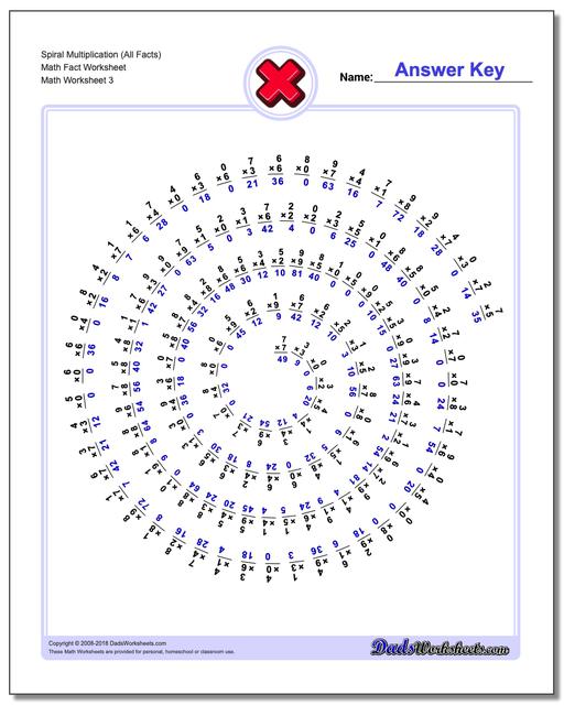 Spiral Multiplication (All Facts) Math Fact Worksheet