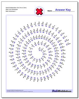 Multiplication Worksheet Spiral (No One or Zero) Math Fact Worksheet