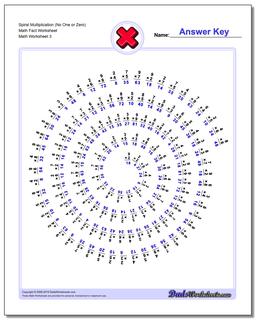 Spiral Multiplication (No One or Zero) Math Fact Worksheet