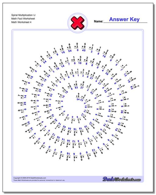 Spiral Multiplication IJ Math Fact Worksheet