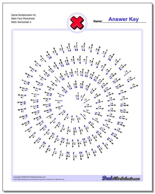 Spiral Multiplication KL Math Fact Worksheet