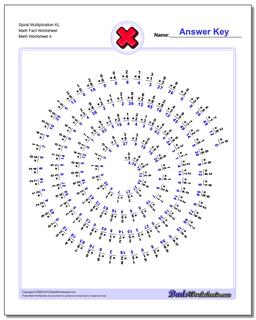 Spiral Multiplication KL Math Fact Worksheet