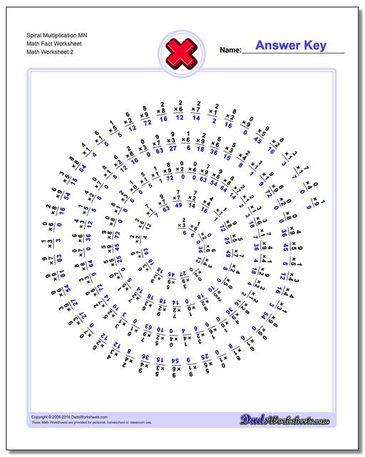 Spiral Multiplication MN Math Fact Worksheet www.dadsworksheets.com/worksheets/multiplication.html