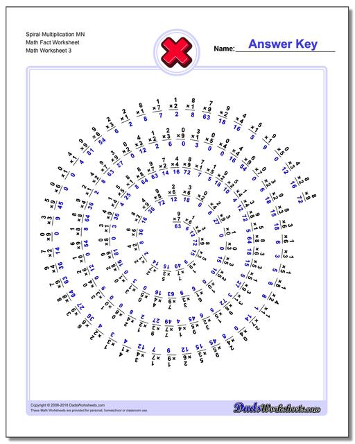 Spiral Multiplication MN Math Fact Worksheet