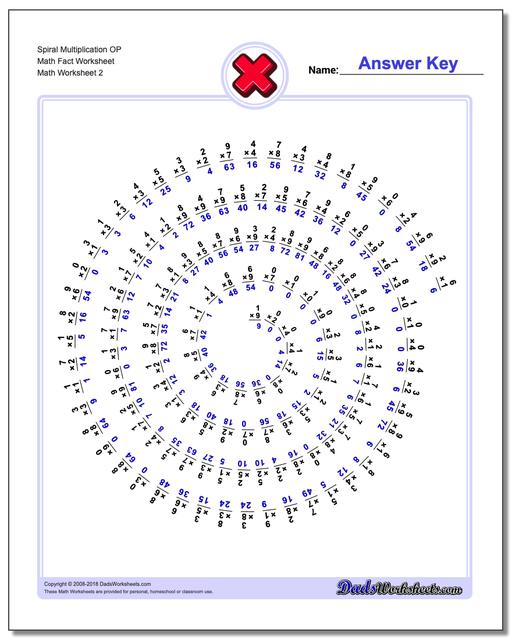 Spiral Multiplication OP Math Fact Worksheet www.dadsworksheets.com/worksheets/multiplication.html