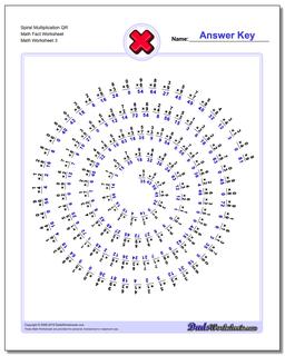 Spiral Multiplication QR Math Fact Worksheet