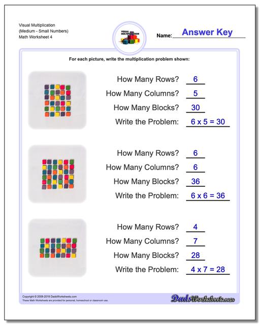 Visual Multiplication Worksheet (MediumSmall Numbers)