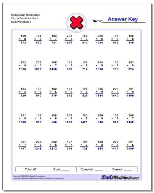 Multiplication Zero Worksheet
