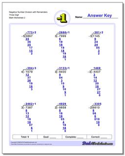 Negative Number Division Worksheet with Remainders Three Digit /worksheets/negative-numbers.html