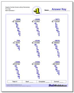 Negative Numbers Number Division Worksheet without Remainders Four Digit