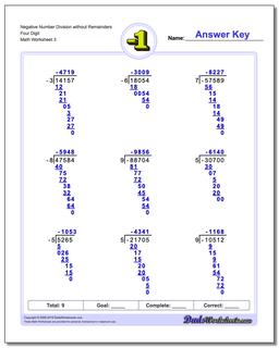 Negative Number Division Worksheet without Remainders Four Digit