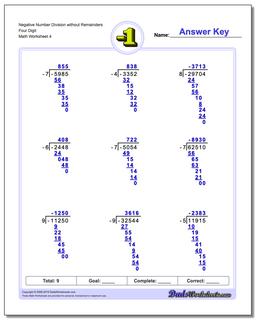 Negative Number Division Worksheet without Remainders Four Digit