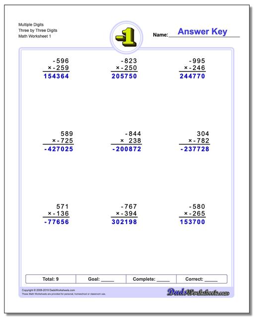 Negative Numbers: Multi-Digit Multiplication