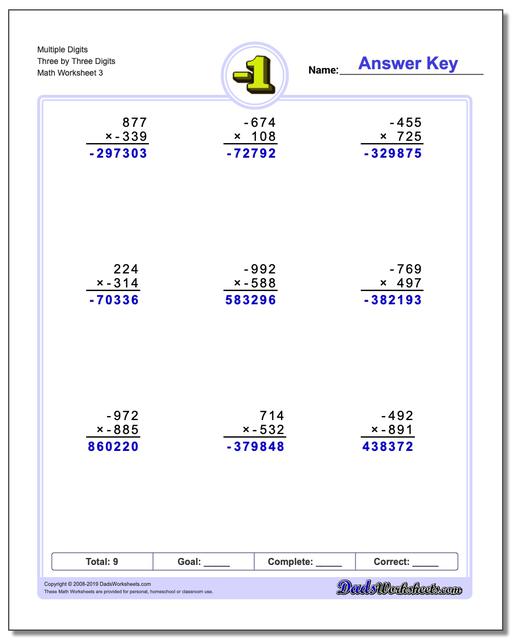Negative Numbers: Multi-Digit Multiplication