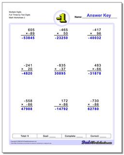 Multiple Digits Full Three by Two Digits /worksheets/negative-numbers.html Worksheet