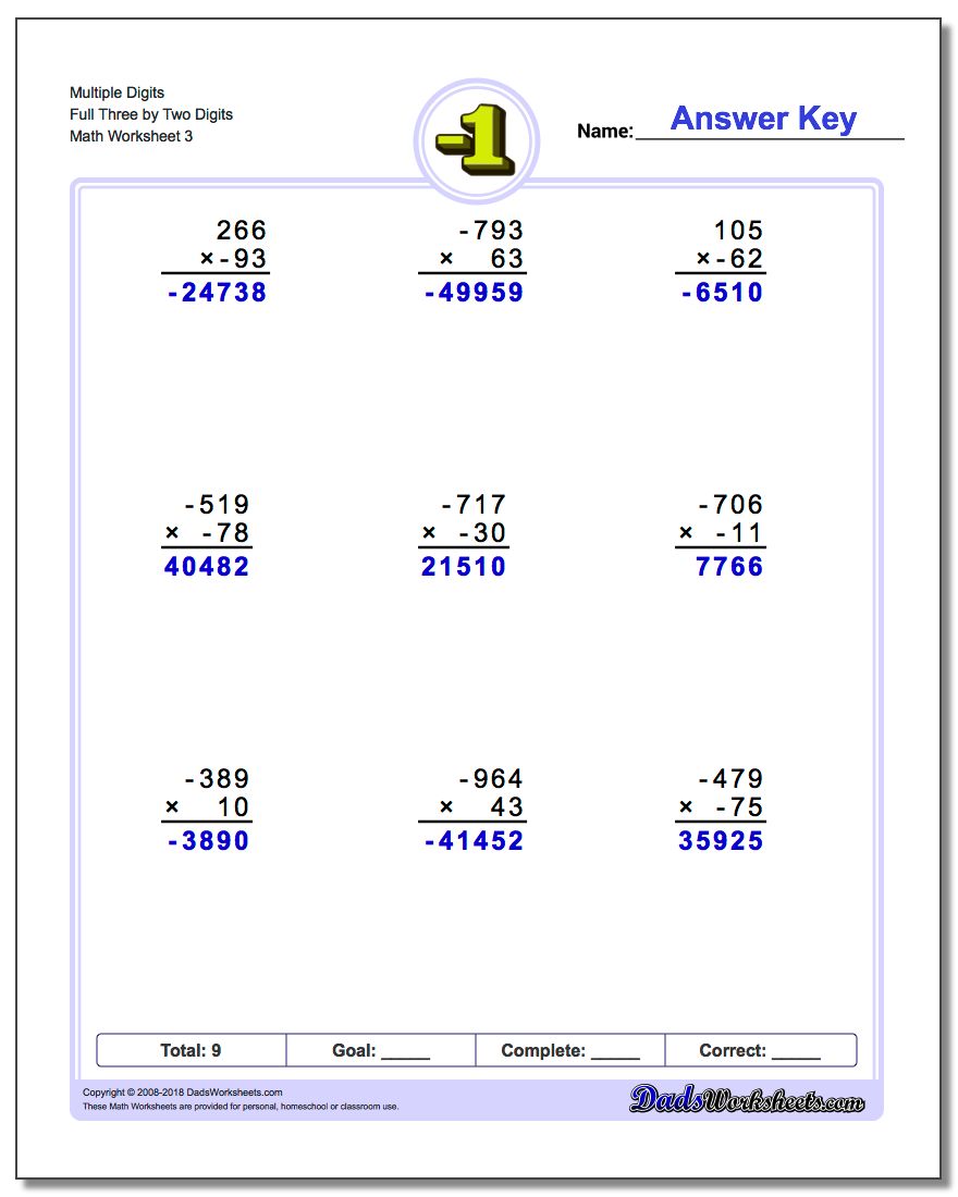Multiple Digits Full Three by Two Digits Worksheet