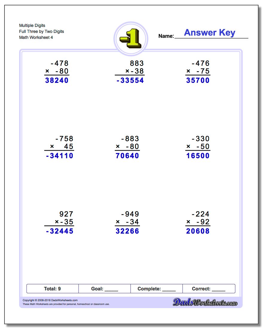 Multiple Digits Full Three by Two Digits Worksheet