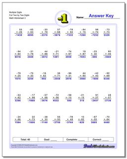 Multiple Digits Full Two by Two Digits Worksheet