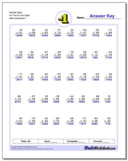 Multiple Digits Full Two by Two Digits Worksheet