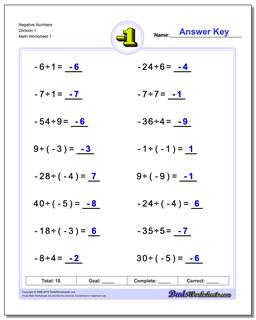 Negative Numbers: Multiplication and Division Facts