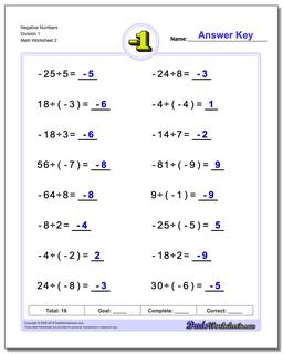 Negative Numbers: Multiplication and Division Facts
