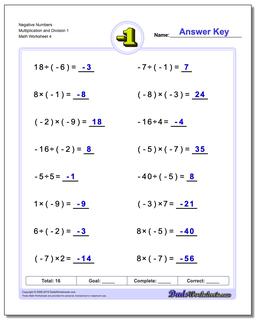 Negative Numbers Multiplication Worksheet and Division Worksheet 1