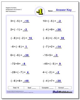 Negative Numbers: Multiplication And Division Facts